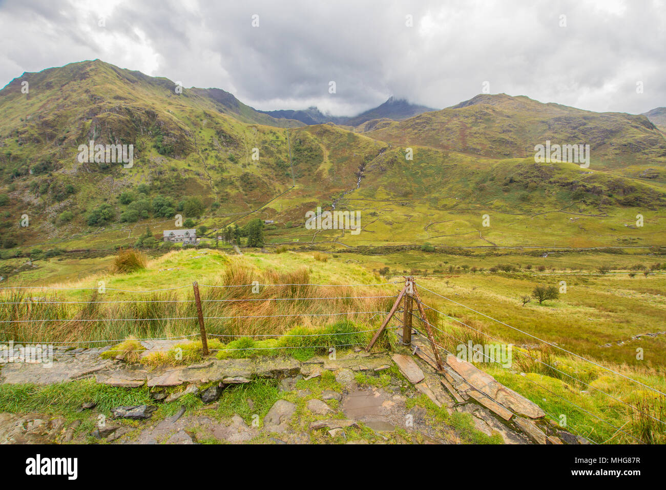 Blick Richtung Snowdon von der nant Gwynant Pass. Stockfoto