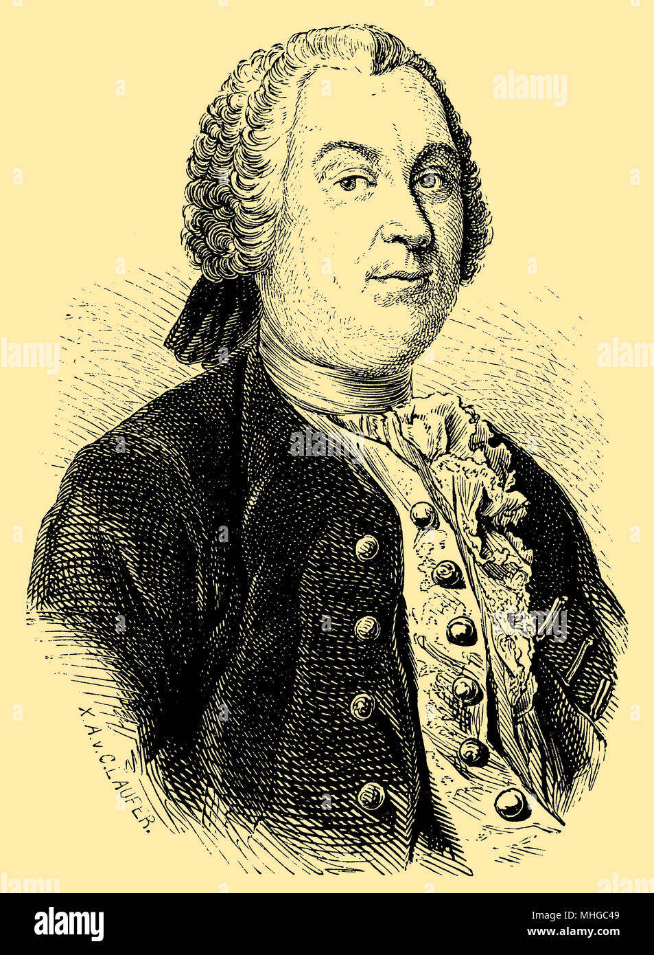 Johann Christoph Gottsched (geboren am 2. Februar 1700, Juditten, später Landkreis Königsberg, starb am 12. Dezember 1766, Leipzig), deutscher Gelehrter und Autor. Stockfoto