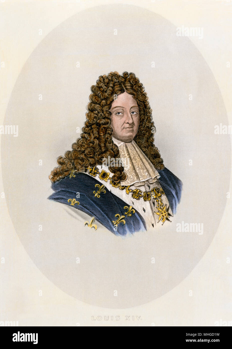 Ludwig XIV., König von Frankreich. Hand - farbige Gravur Stockfoto