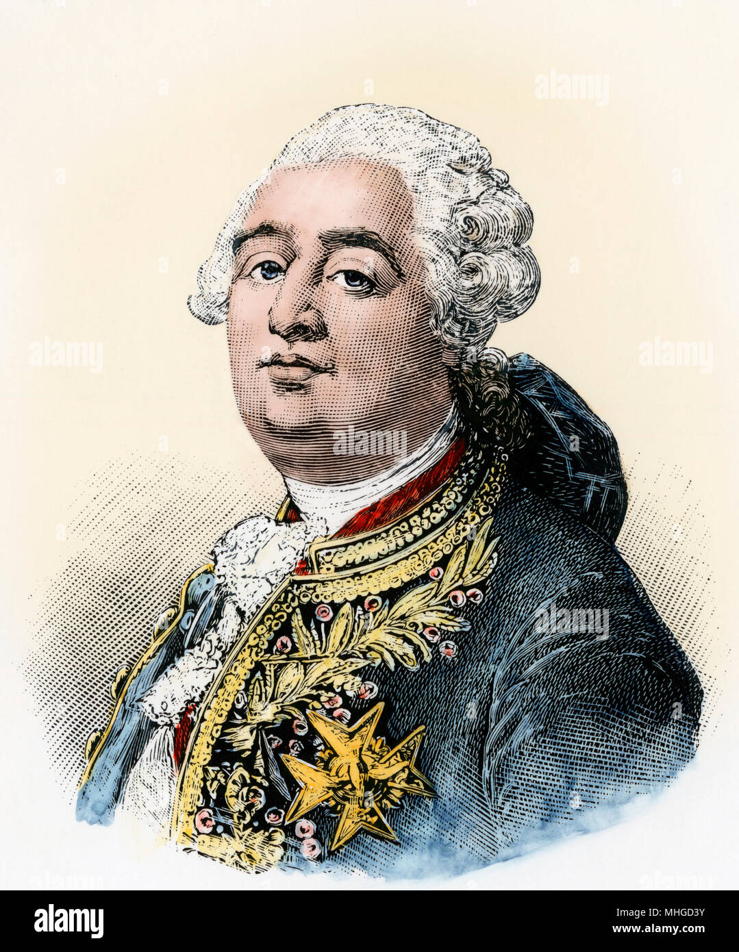Ludwig XVI., König von Frankreich während der Französischen Revolution. Hand - farbige Gravur Stockfoto