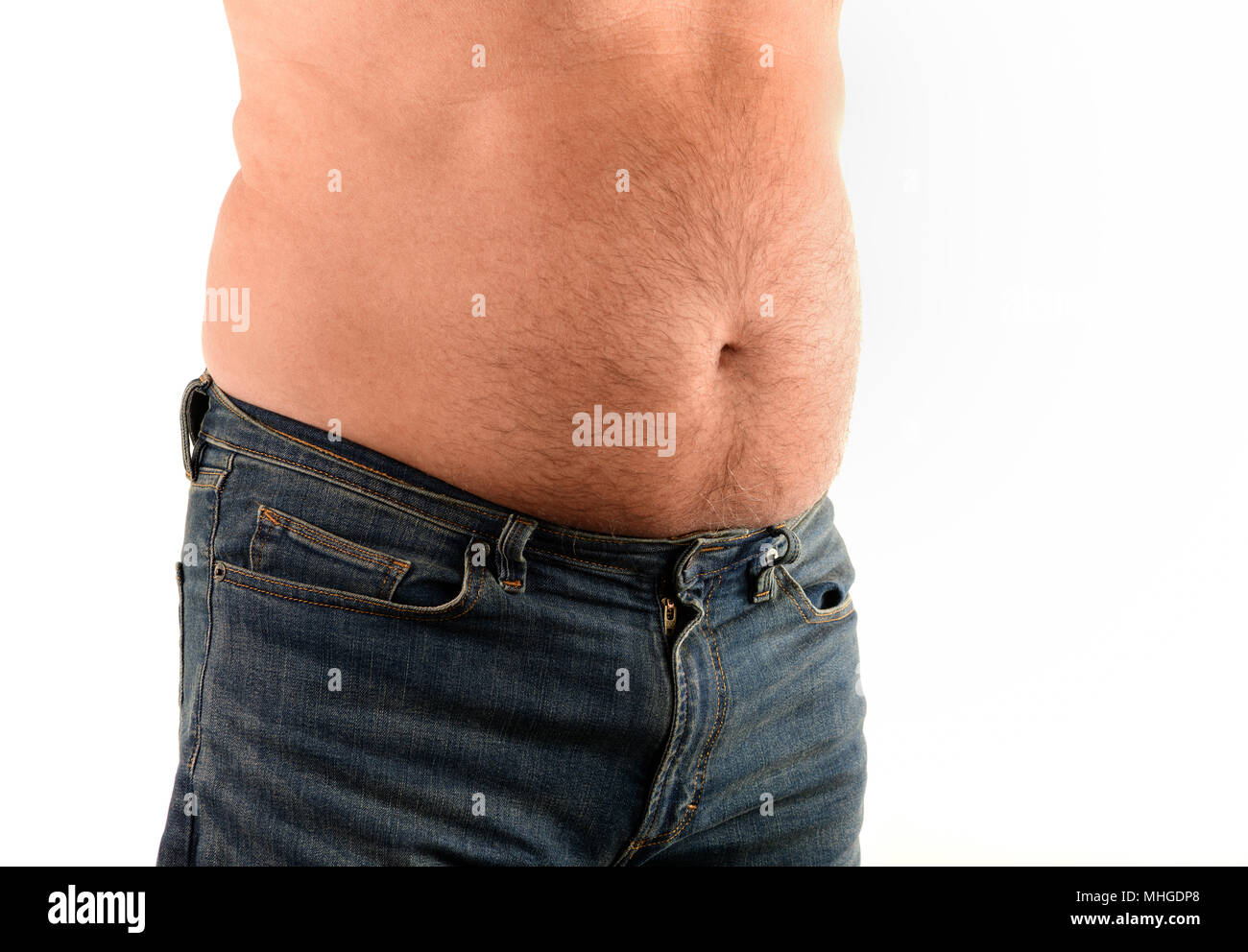 Übergewicht älterer Mann mit einen Bauch Stockfoto