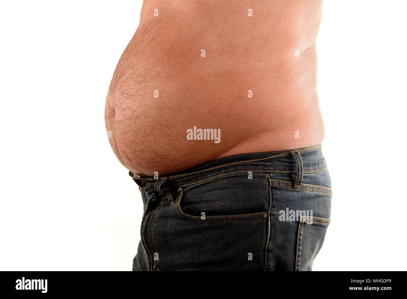 Übergewicht älterer Mann mit einen Bauch Stockfoto