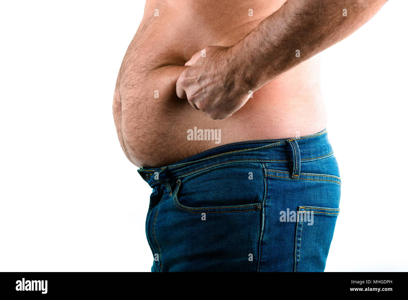 Übergewicht älterer Mann mit einen Bauch Stockfoto