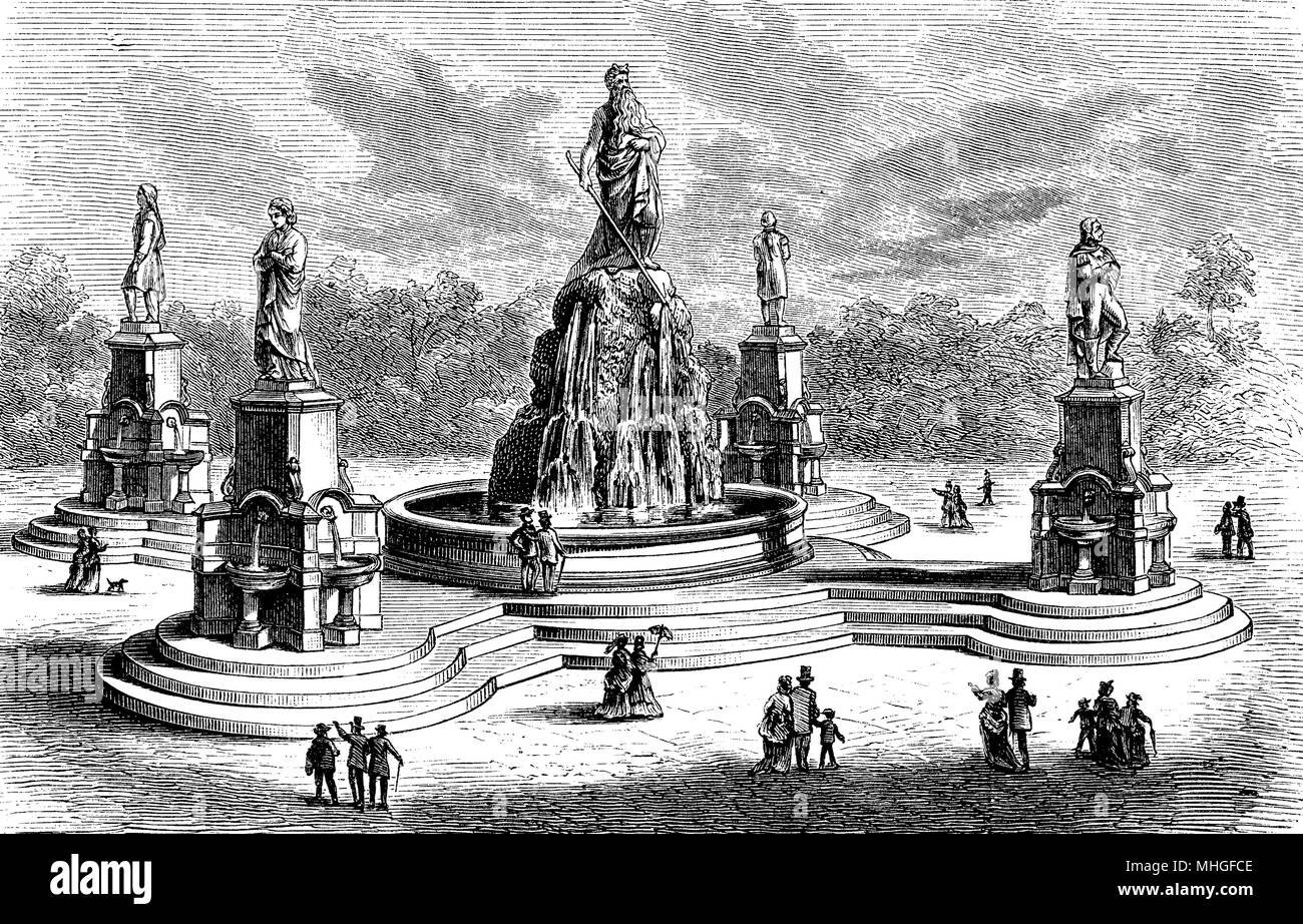 Die katholische Abstinenz Union Brunnen, Zier- und Trinkbrunnen im Jahre 1877 in Philadelphia gebaut und jetzt verstorben. Der Marmor Monument war Symbol für die Kraft der Tugenden. Stockfoto