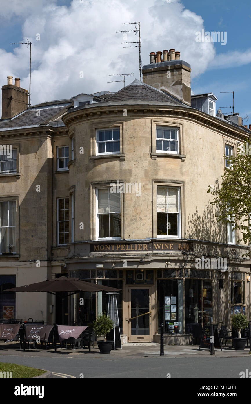Die Außenseite des Montpellier Wind Bar und Restaurant, Cheltenham. Montpellier ist ein Bezirk von Cheltenham am Ende der Promenade. Stockfoto