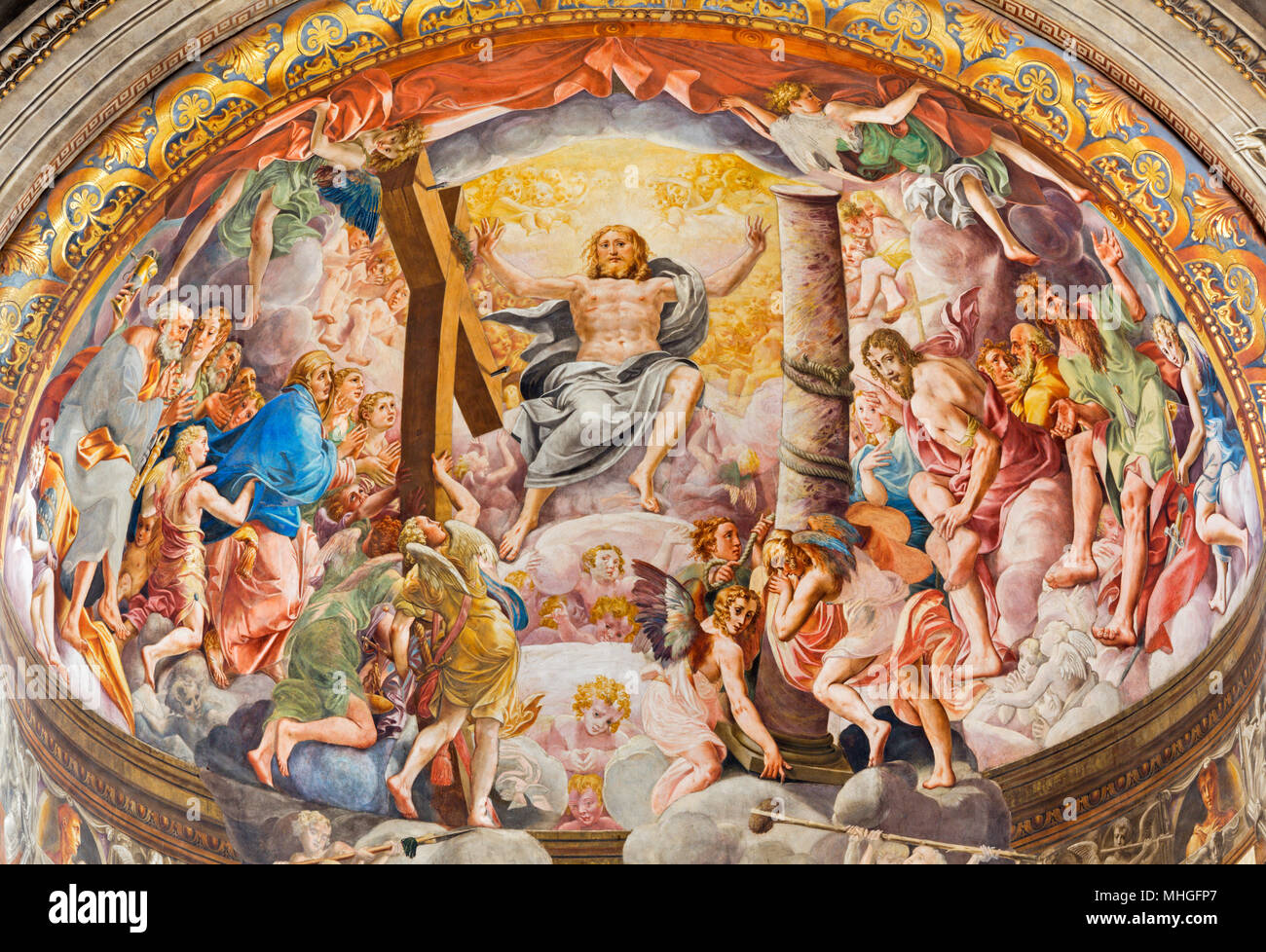 PARMA, Italien - 16. April 2018: Das Fresko Letzten Gericht (im Bereich Recht und Universale) durch in der Apsis der Kathedrale von Girolamo Bedoli-Mazzola (1538-1544). Stockfoto