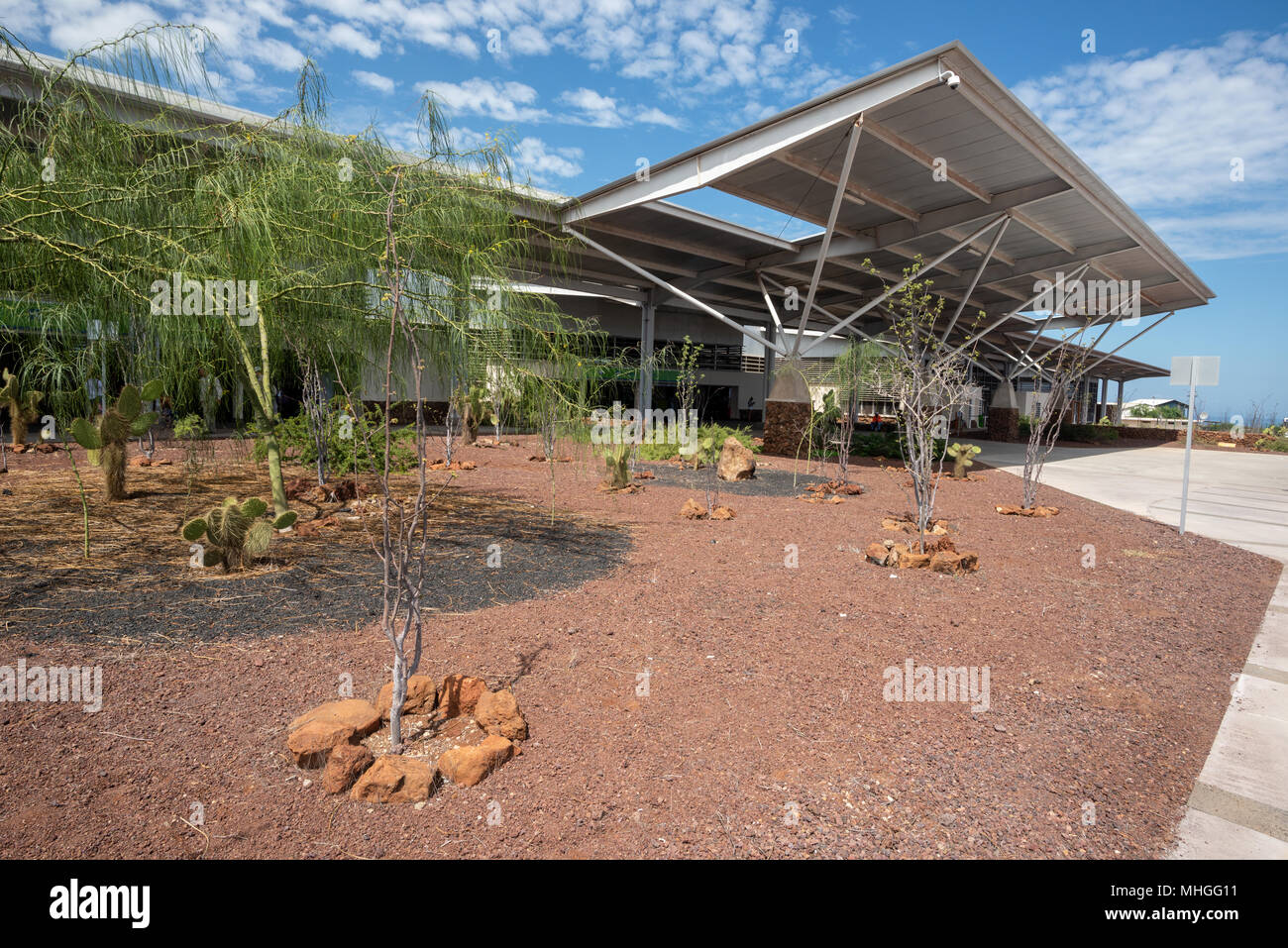 Seymour Flughafen auf der Insel Baltra, Galapagos, Ecuador. Seymour Flughafen ist der weltweit ersten "Green Airport angesehen." Stockfoto