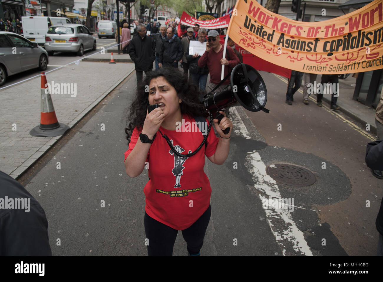 London, Großbritannien. Mai, 2018. Der jährliche Tag der März und Kundgebung zum 1. Mai 2018 in London. Tausende von Menschen in London Mai Tag März und Kundgebung auf dem Trafalgar Square. Seit 1890 Mai Tag gefeiert hat in der ganzen Welt als Tag der Solidarität der Arbeiterklasse. In vielen Ländern Veranstaltungen statt, am 1. Mai, sondern in Newcastle im März und Rallye hat für viele Jahre auf dem Samstag der frühen May Bank Holiday Wochenende statt. Credit: Siehe Li/Alamy leben Nachrichten Stockfoto