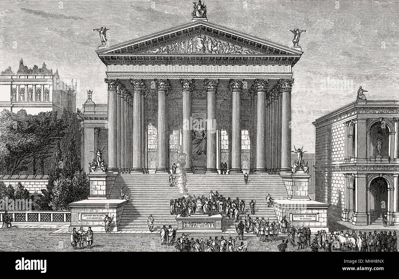 Der Tempel des Jupiter Stator, das antike Rom, das römische Forum Stockfoto