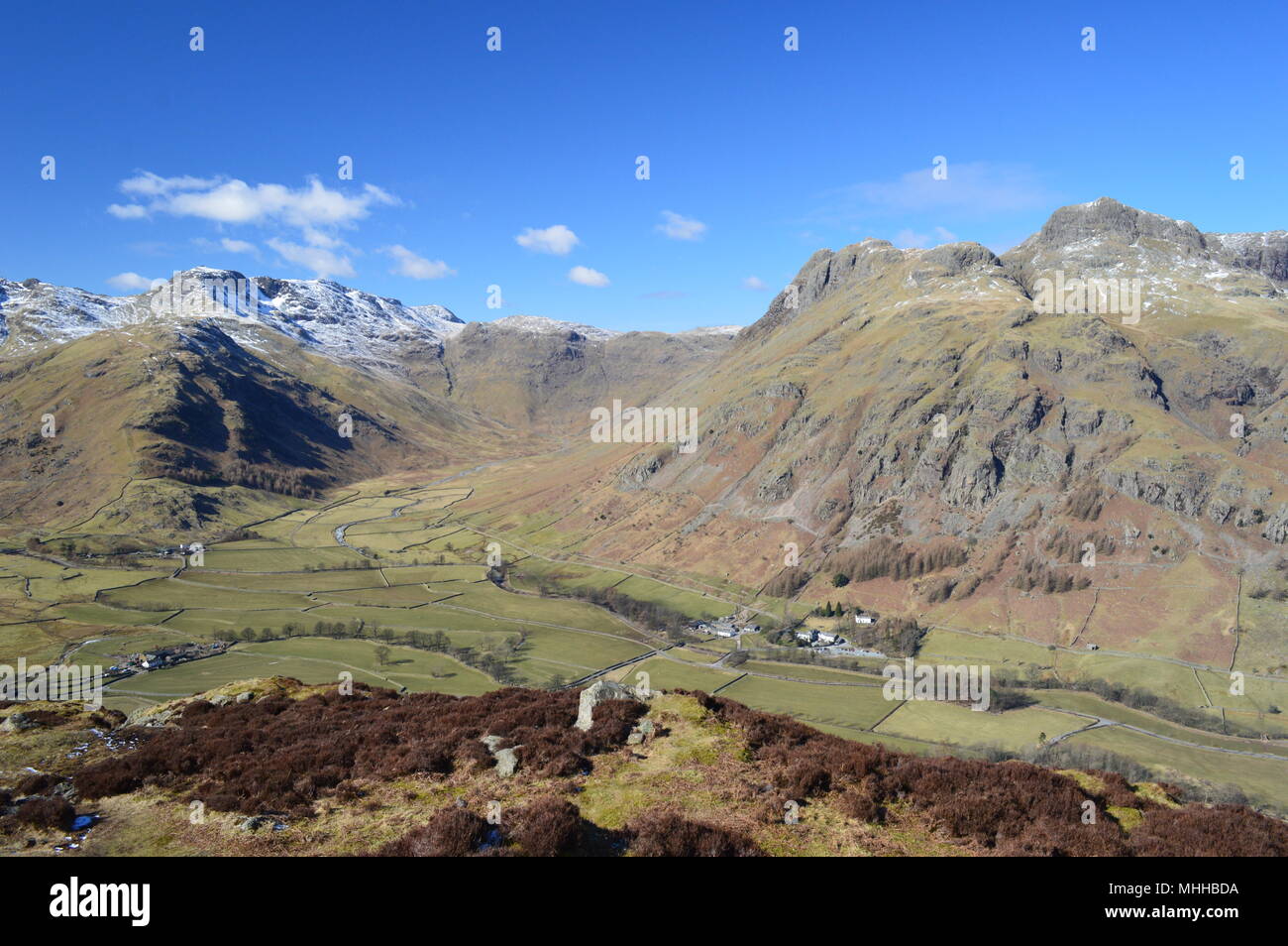 Great Langdale, Lake District. Langdale Pikes und Bowefell Stockfoto