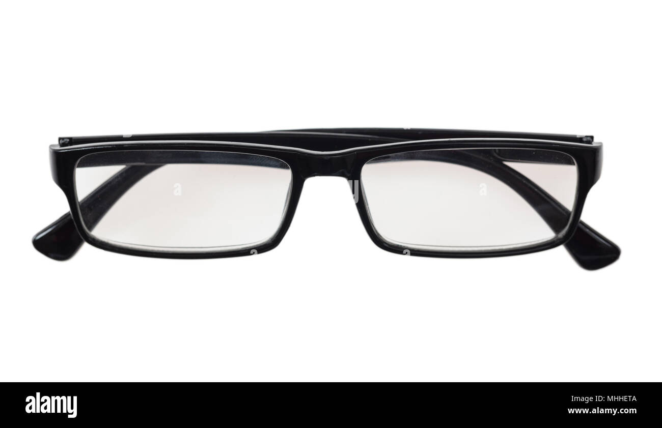 Schwarz presbyopie Brillen auf weißem Hintergrund, Vorderansicht Stockfoto