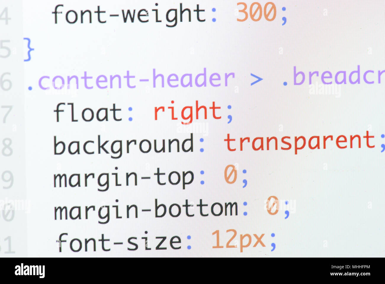 Echte css-Code entwickeln. Programmierung Workflow abstrakter Algorithmus Konzept. Zeilen CSS-Code sichtbar. Stockfoto