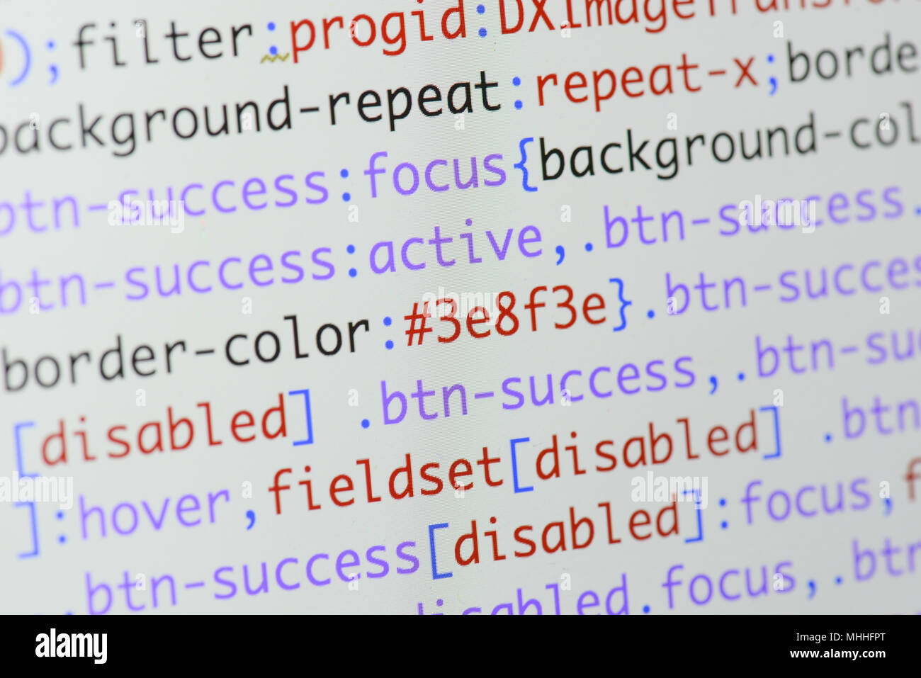 Echte css-Code entwickeln. Programmierung Workflow abstrakter Algorithmus Konzept. Zeilen CSS-Code sichtbar. Stockfoto