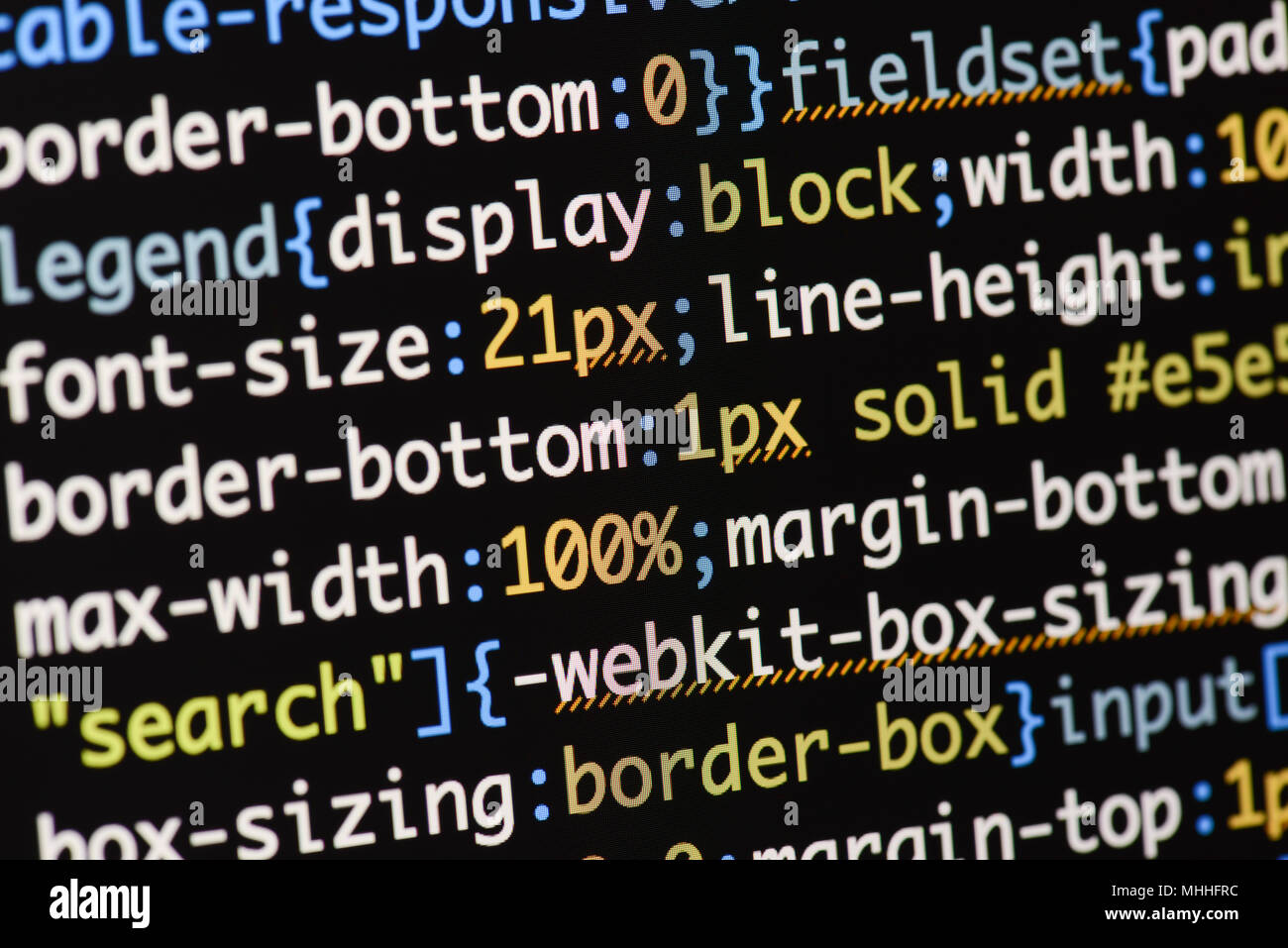 Echte css-Code entwickeln. Programmierung Workflow abstrakter Algorithmus Konzept. Zeilen CSS-Code sichtbar. Stockfoto