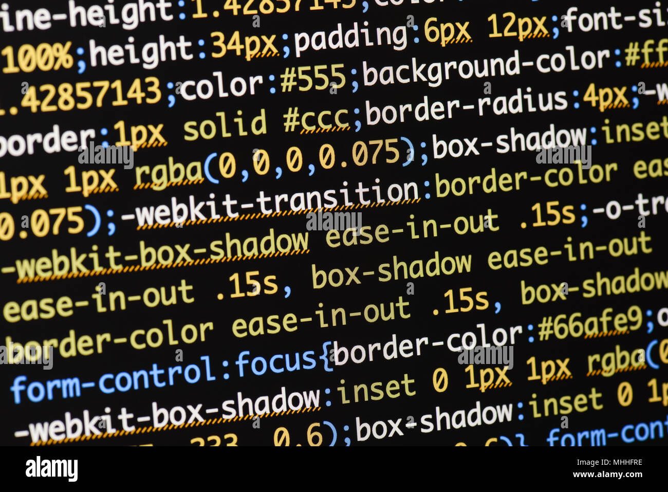 Echte css-Code entwickeln. Programmierung Workflow abstrakter Algorithmus Konzept. Zeilen CSS-Code sichtbar. Stockfoto