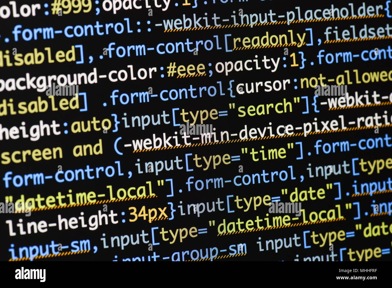 Echte css-Code entwickeln. Programmierung Workflow abstrakter Algorithmus Konzept. Zeilen CSS-Code sichtbar. Stockfoto