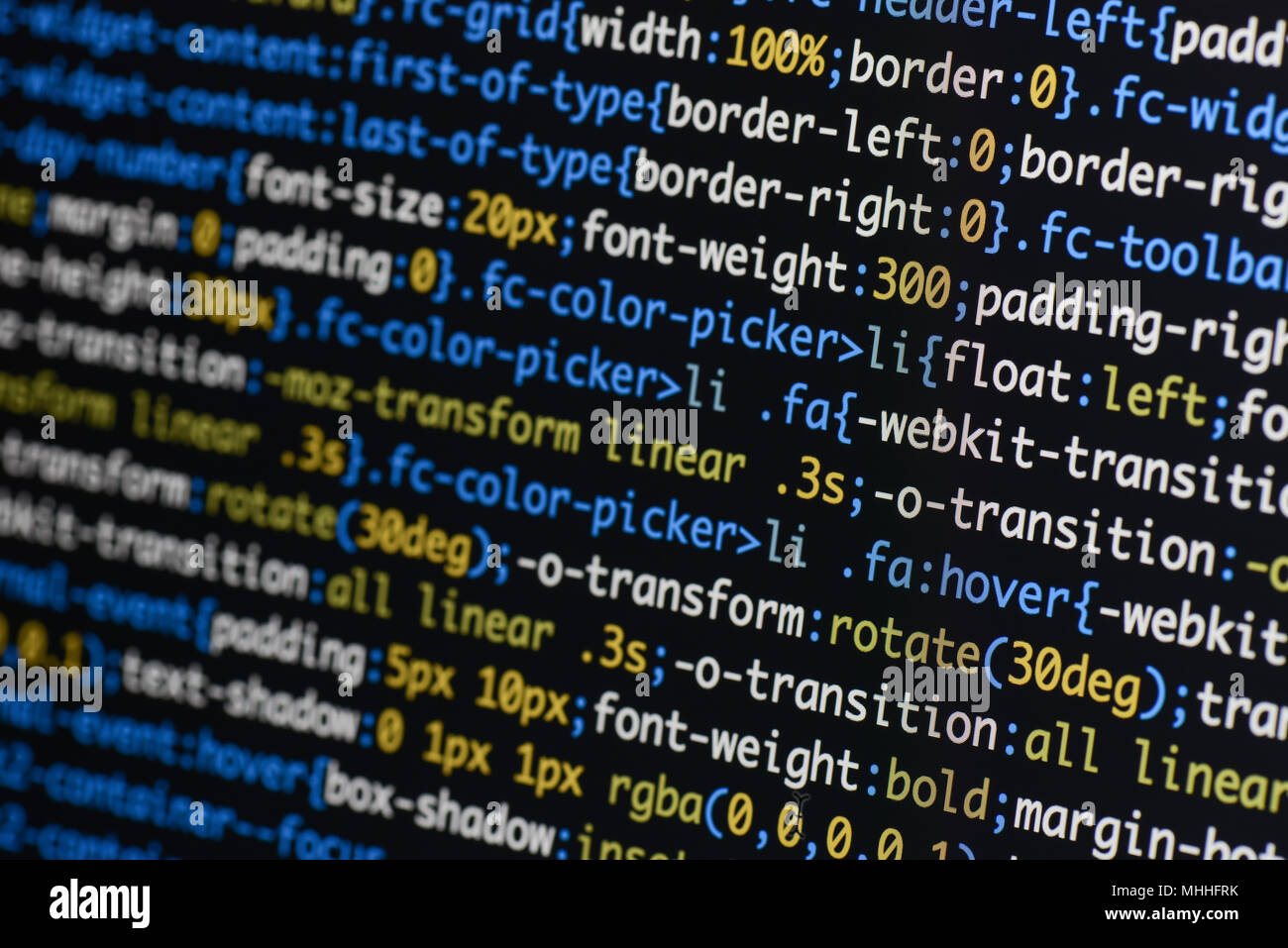 Echte css-Code entwickeln. Programmierung Workflow abstrakter Algorithmus Konzept. Zeilen CSS-Code sichtbar. Stockfoto