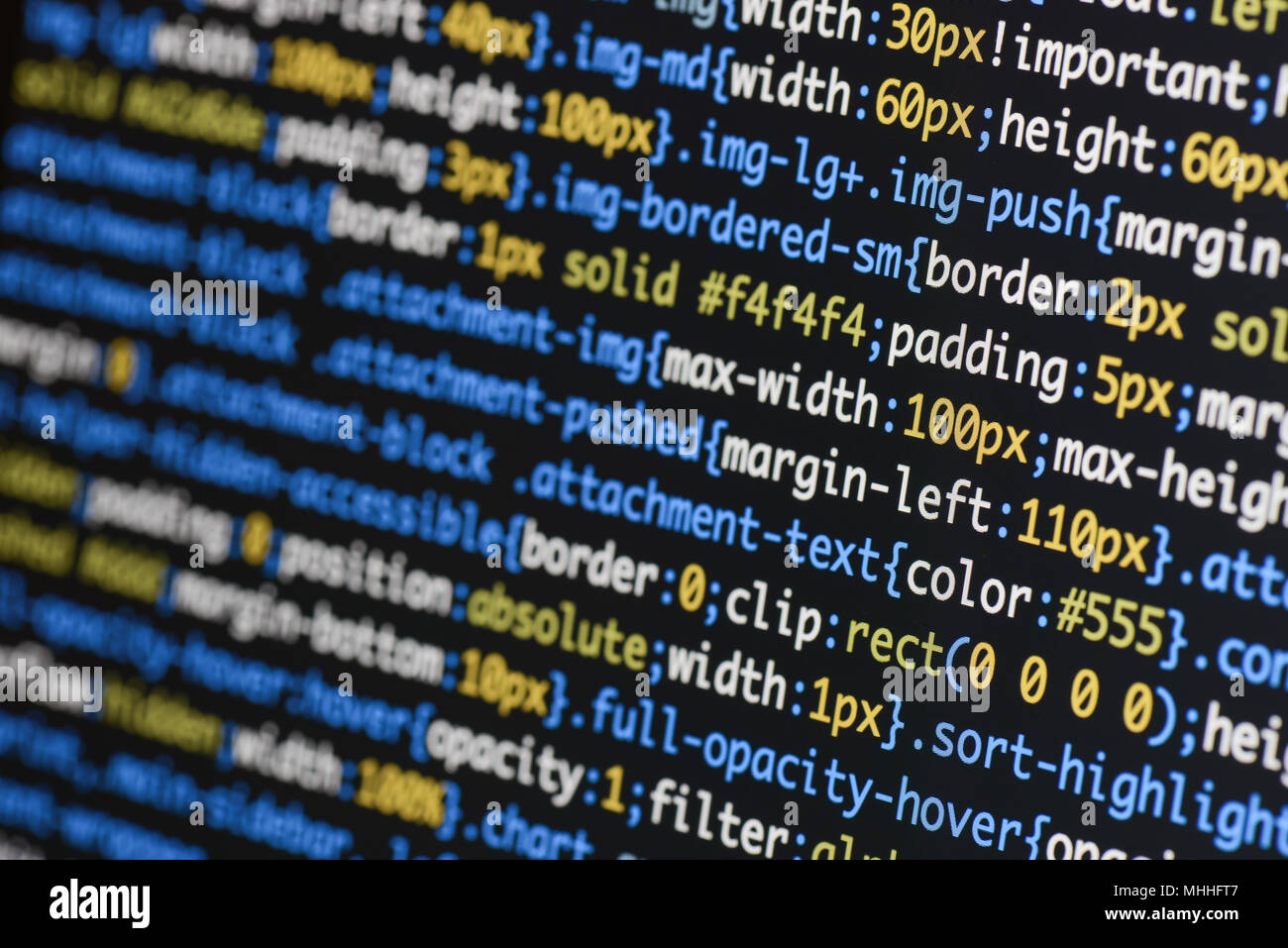 Echte css-Code entwickeln. Programmierung Workflow abstrakter Algorithmus Konzept. Zeilen CSS-Code sichtbar. Stockfoto