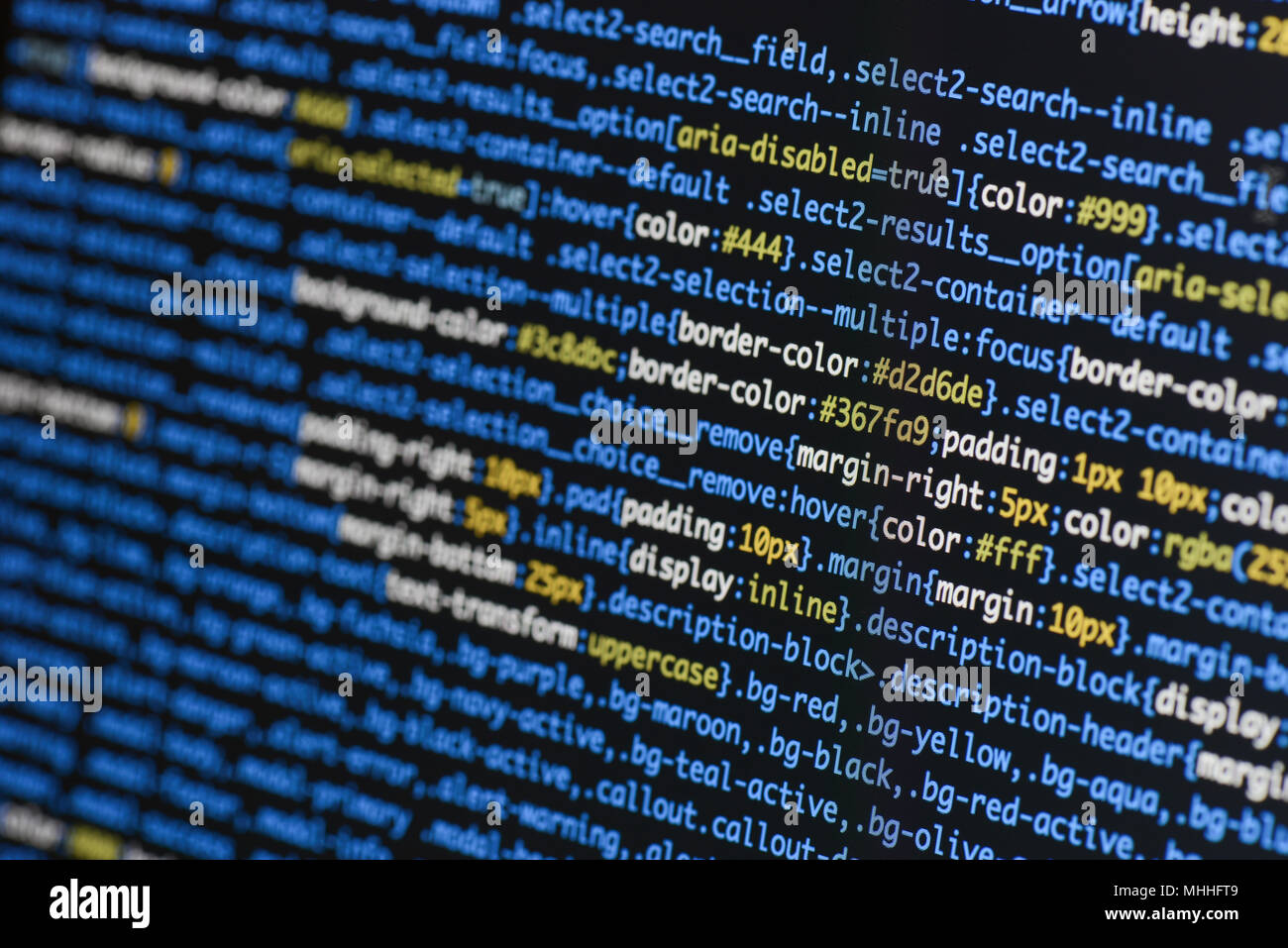 Echte css-Code entwickeln. Programmierung Workflow abstrakter Algorithmus Konzept. Zeilen CSS-Code sichtbar. Stockfoto