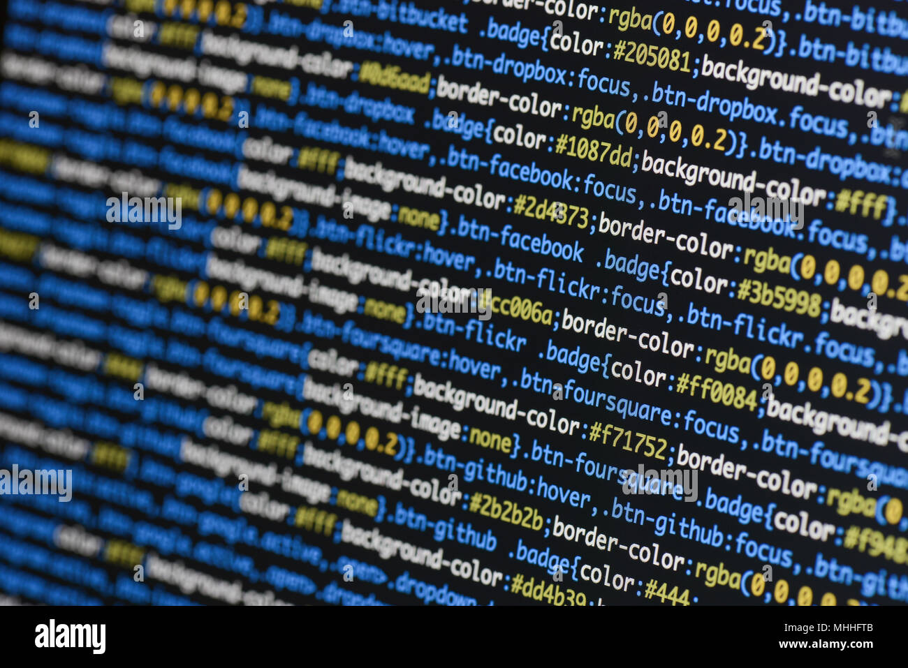 Echte css-Code entwickeln. Programmierung Workflow abstrakter Algorithmus Konzept. Zeilen CSS-Code sichtbar. Stockfoto