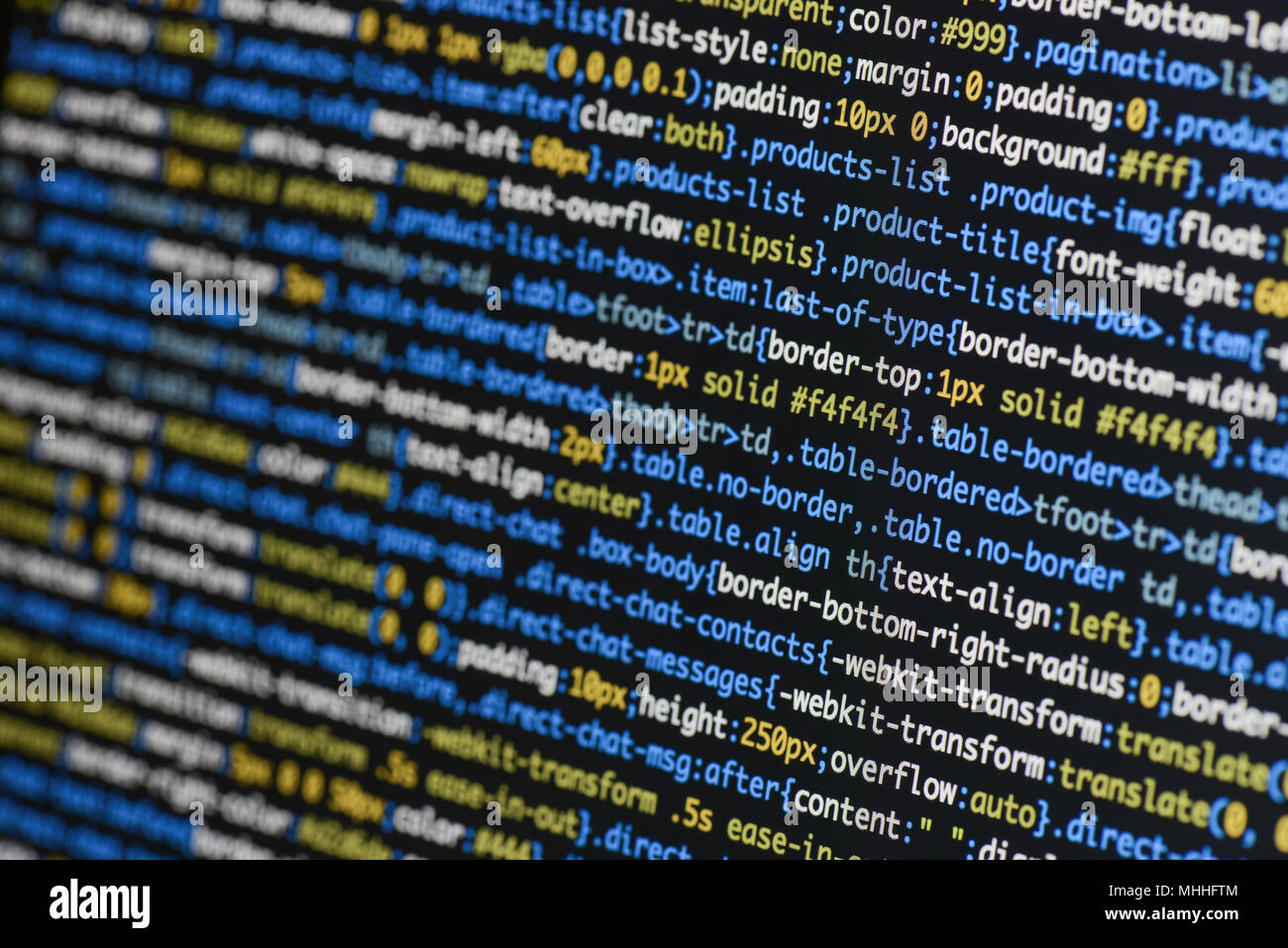Echte css-Code entwickeln. Programmierung Workflow abstrakter Algorithmus Konzept. Zeilen CSS-Code sichtbar. Stockfoto
