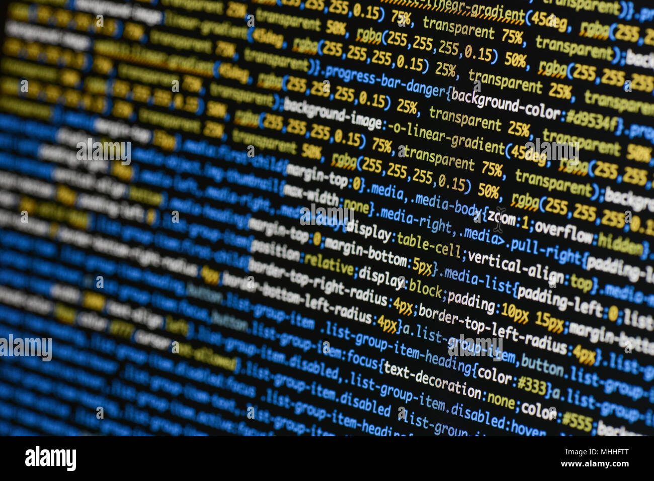Echte css-Code entwickeln. Programmierung Workflow abstrakter Algorithmus Konzept. Zeilen CSS-Code sichtbar. Stockfoto