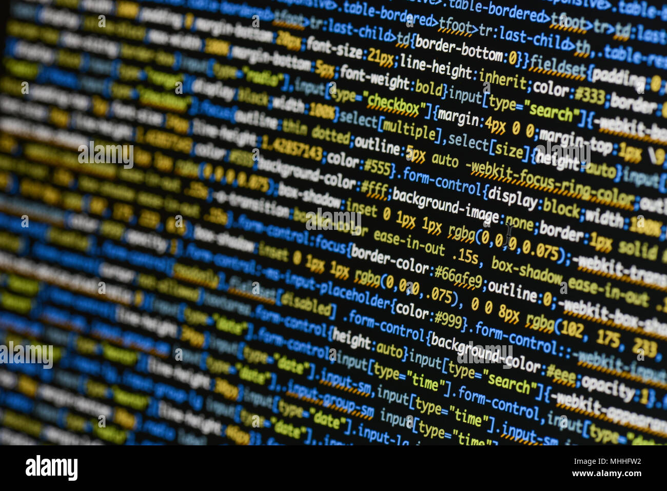 Echte css-Code entwickeln. Programmierung Workflow abstrakter Algorithmus Konzept. Zeilen CSS-Code sichtbar. Stockfoto