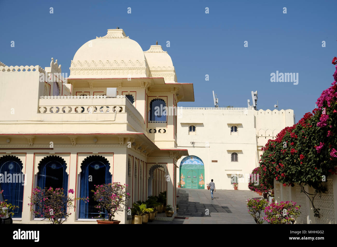 Shiv Newas Palace Hotel. Udaipur, auch bekannt als die Stadt der Seen, das Venedig des Ostens, ist die historische Hauptstadt des Königreichs von Mewar, Rajasthan. Stockfoto