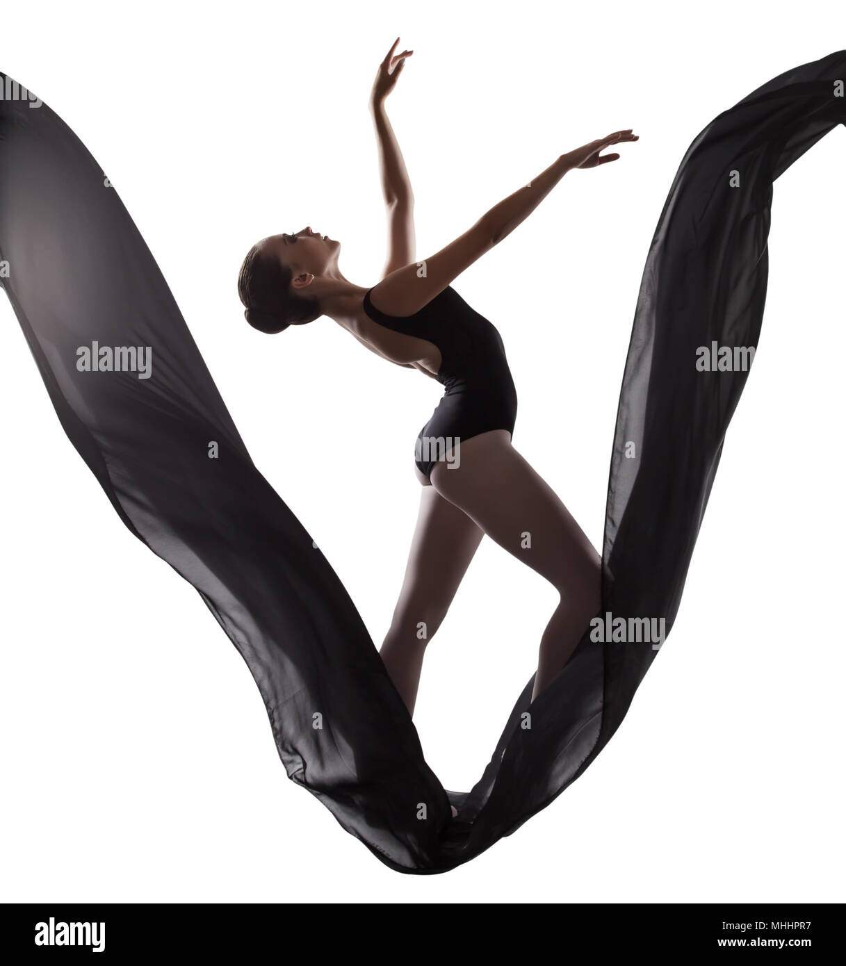 Ballerina in Tanz mit schwarzem Tuch Stockfoto