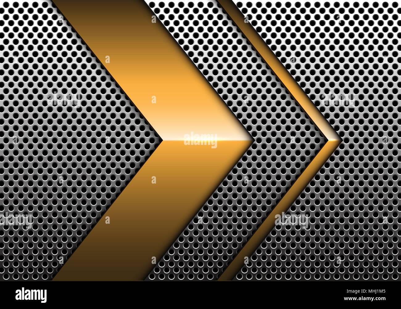 Abstrakte gold Pfeil auf Metall Kreis mesh Design moderner Luxus futuristischen Hintergrund Textur vektor Illustration. Stock Vektor