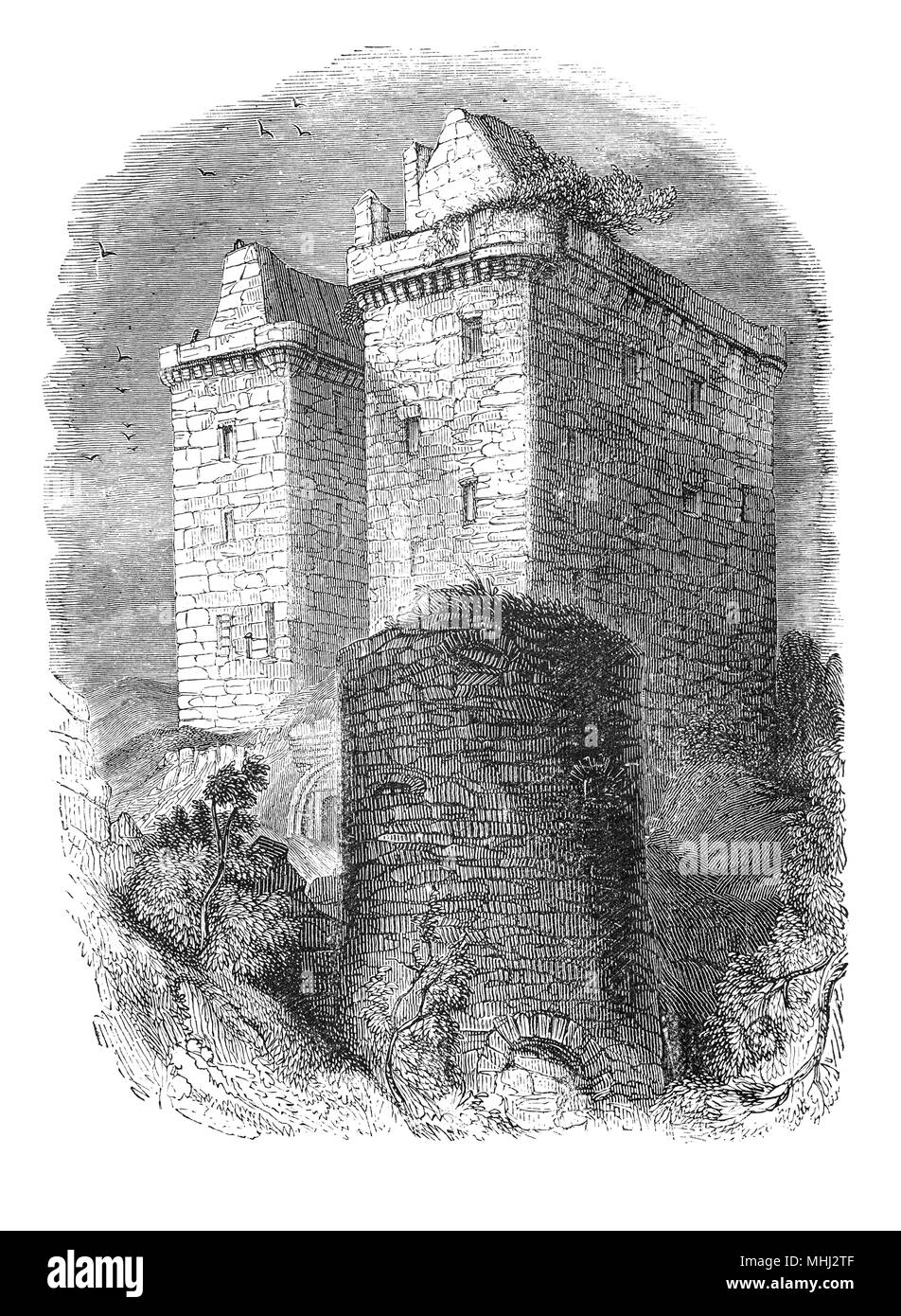 Borthwick Castle ist eines der größten und am besten erhaltenen mittelalterlichen schottischen Befestigungsanlagen erhalten. Es liegt 12 km süd-östlich von Edinburgh, östlich des Dorfes Borthwick, auf einer Website, die auf drei Seiten von einem steilen Rückgang der Boden geschützt. Es wurde in 1430 gebaut für Sir William Borthwick, von denen das Schloss seinen Namen, ein schottischer Peer und Botschafter. Borthwick wurde in 1424 verschickt wie ich, Geisel in England an der Stelle von James, wurde von Heinrich IV. von England nach dem Piraten ein Schiff, auf dem er für Frankreich gebunden wurde gefangen genommen. Stockfoto