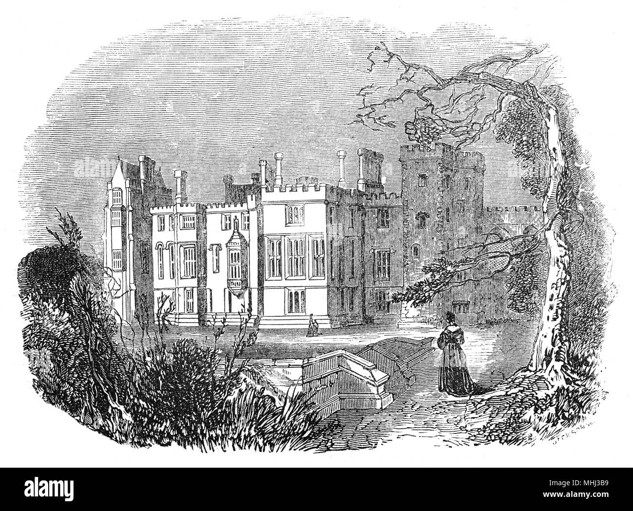 Blick auf den Garten der Lambeth Palace am Südufer der Themse in London, England. Das Gebäude, ursprünglich als Landsitz von Lambeth oder Lambeth Haus, hat seit fast 800 Jahren - der Londoner Residenz des Erzbischofs von Canterbury, dessen ursprüngliche Residenz war in Canterbury, Kent, Lambeth Palace ist die Heimat der Gemeinschaft des hl. Anselm, einer Anglikanischen religiösen Ordnung, die unter der Schirmherrschaft des Erzbischofs von Canterbury. Lambeth Palace wurde durch das Erzbistum um 1200 AD erworben und hat die größte Sammlung von Aufzeichnungen der Kirche in ihrer Bibliothek. Stockfoto