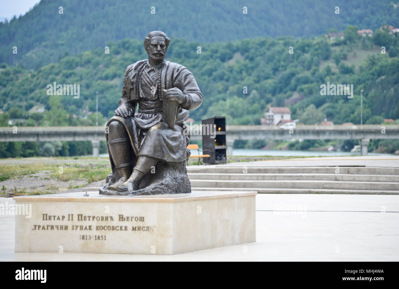 Petar II Petrović-Njegoš Denkmal in Andricgrad, Visegrad, Bosnien & Herzegowina Stockfoto