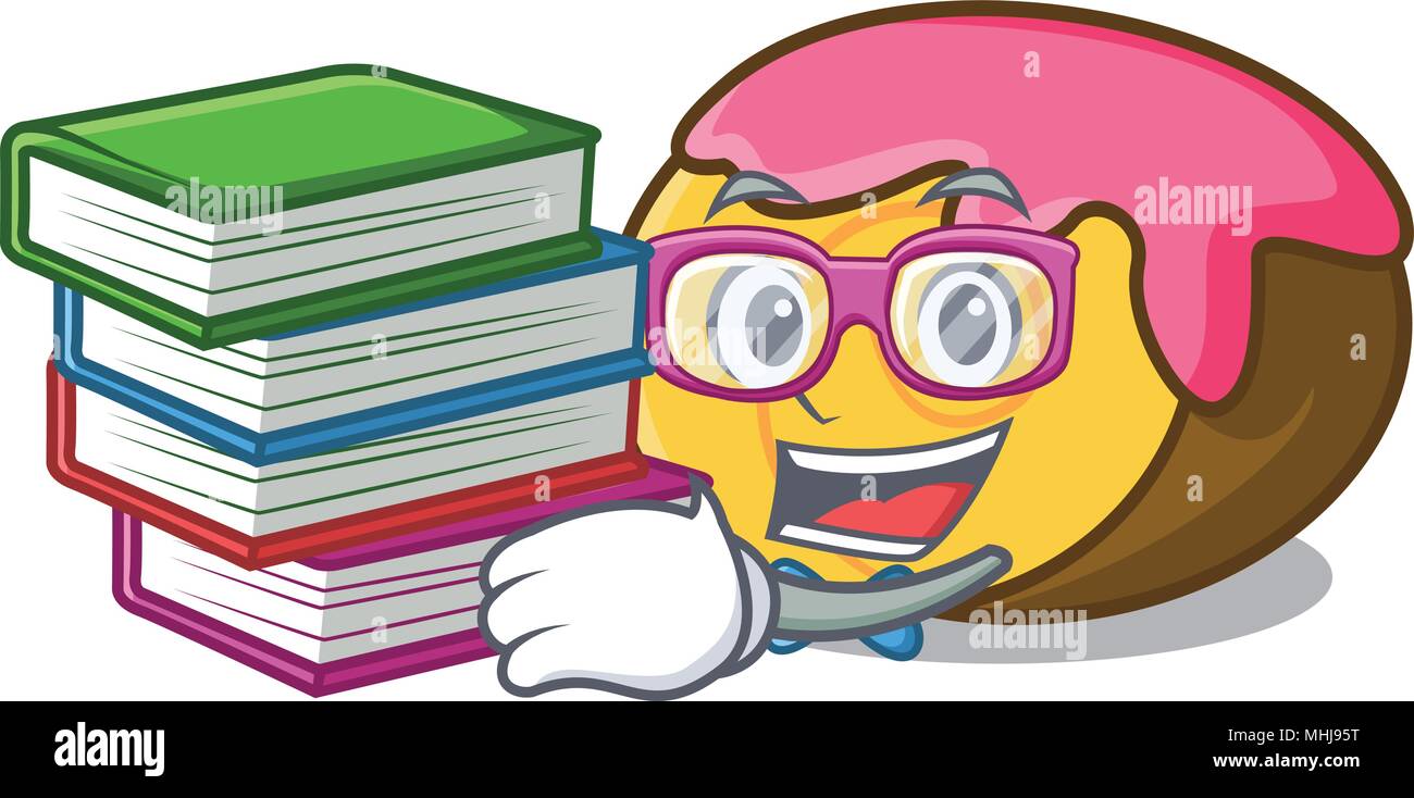 Schüler mit Buch swiss roll Maskottchen Karikatur Stock Vektor