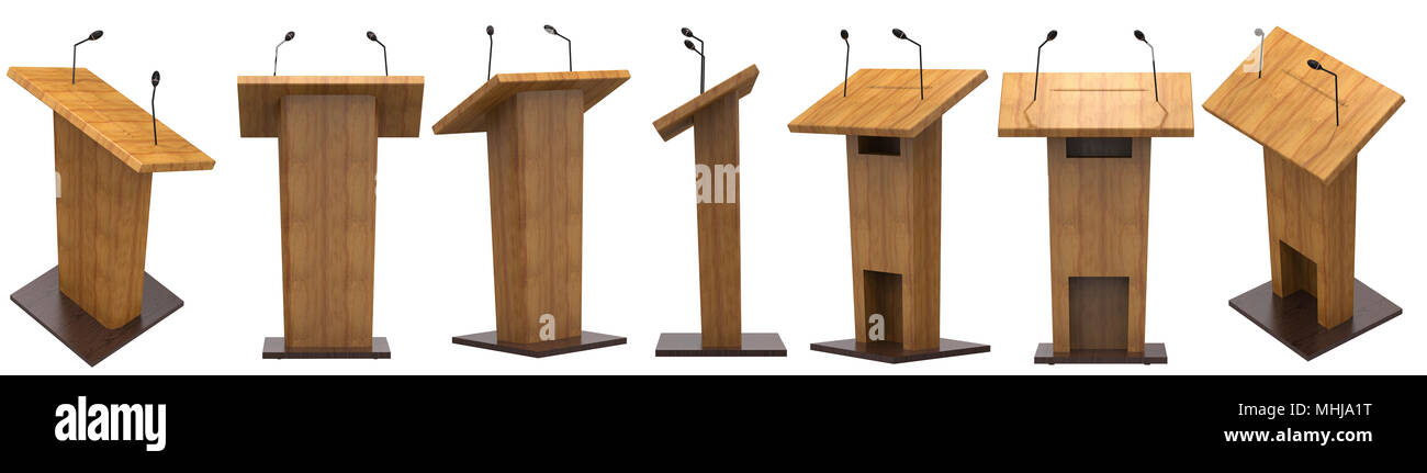 3d Rendering Holz Rednerpult Mit Mikrofon Isoliert Auf Weissem Stockfotografie Alamy