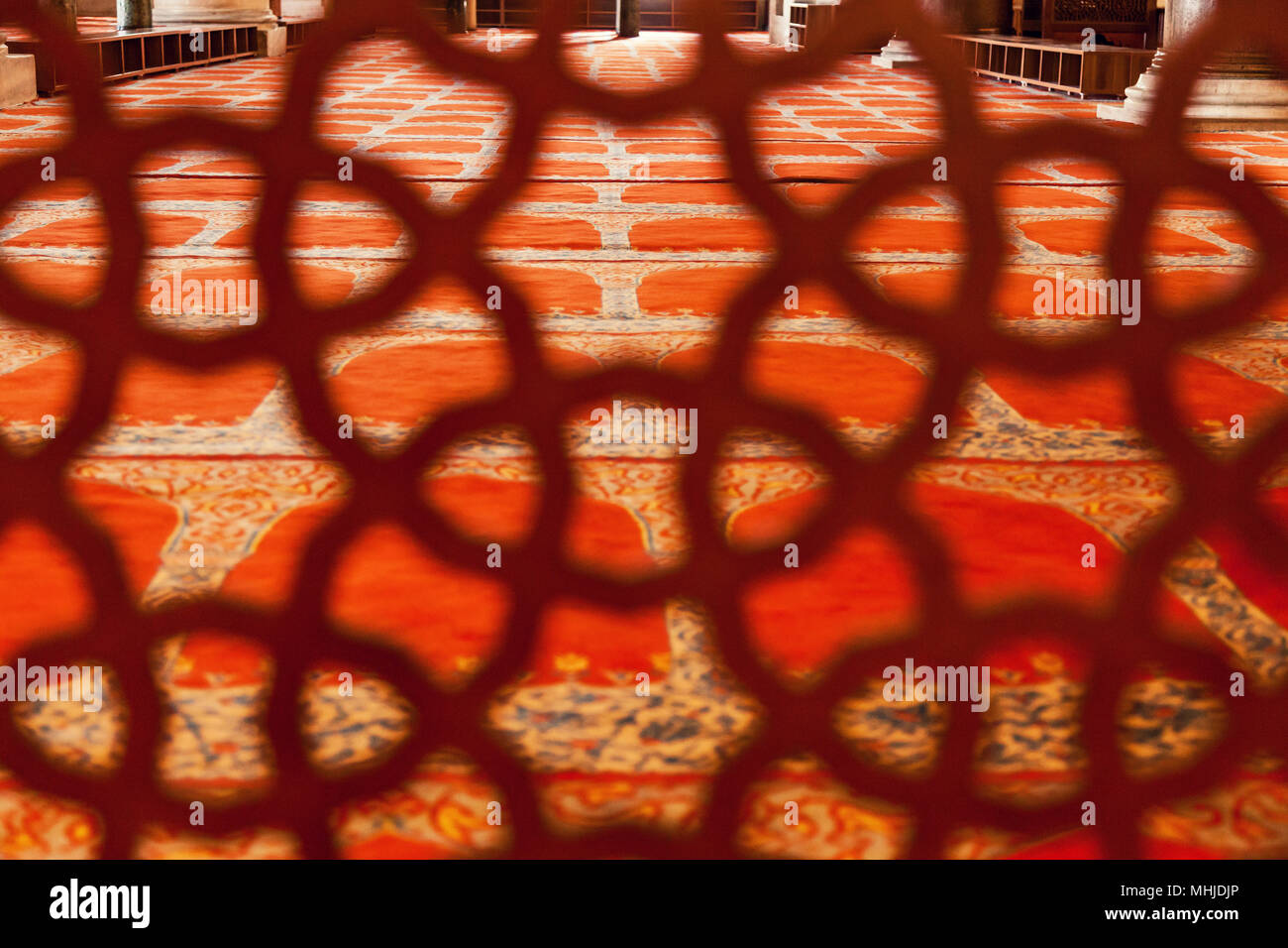 Innenraum Der Moschee Teppiche Auf Dem Boden Wandmalereien