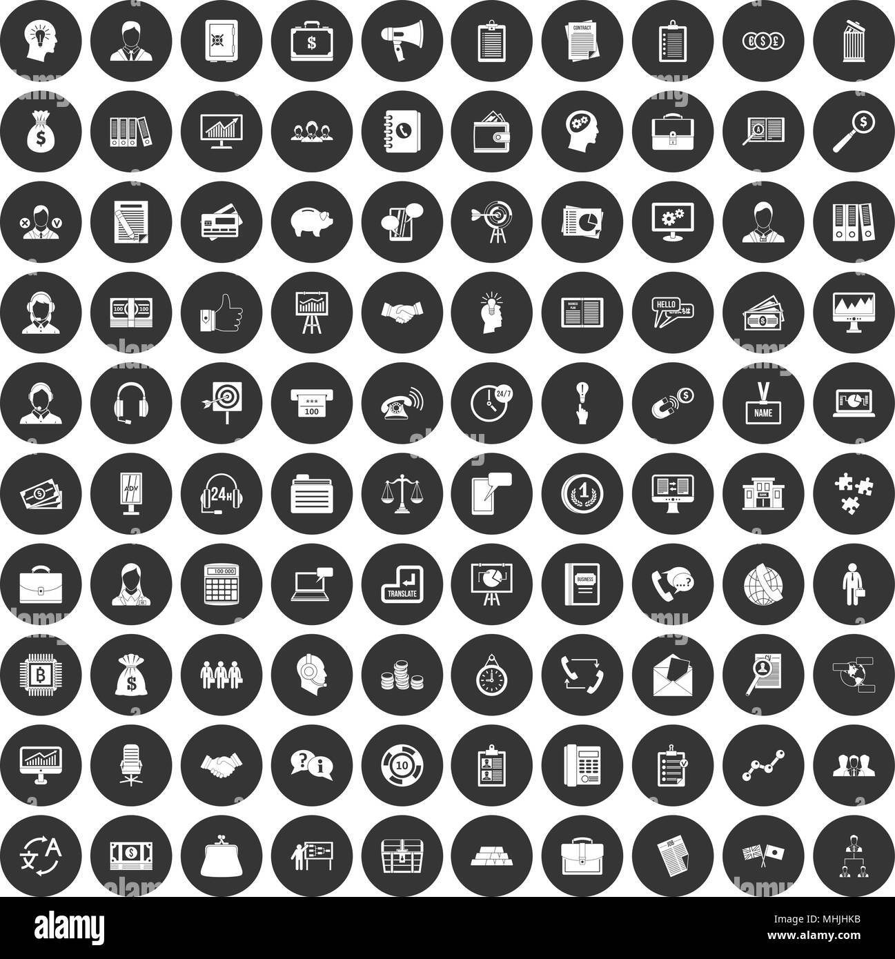 100 Geschäftsleute Icons Set schwarz Kreis Stock Vektor