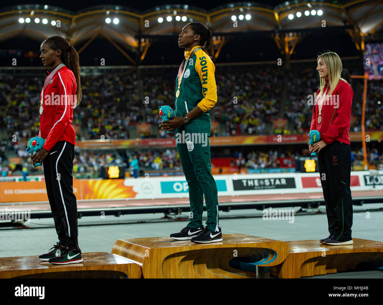 Frauen 1500 m Medaille Ceremony-Commonwealth Spiele 2018 Stockfoto