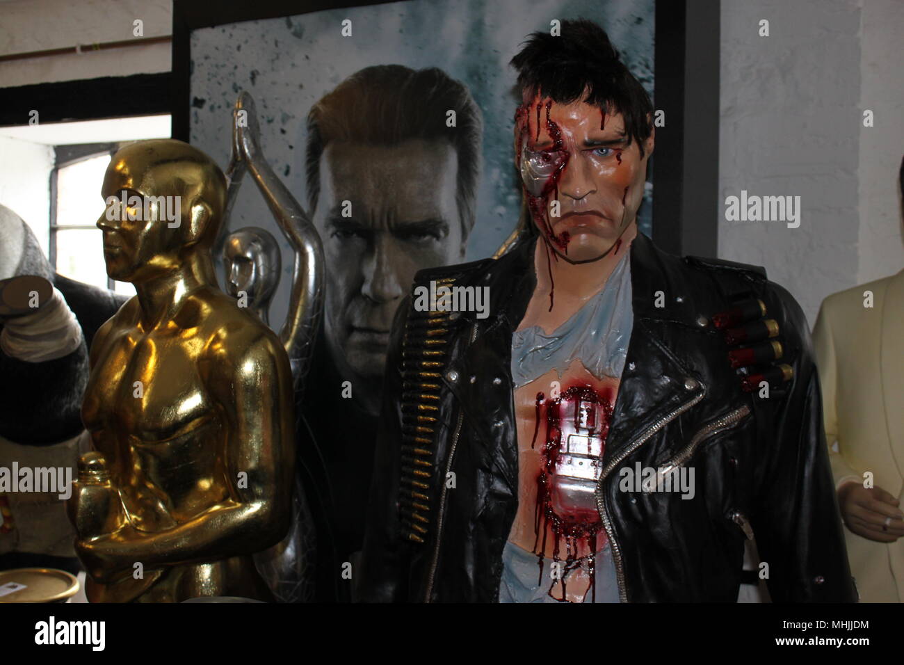 Leben Größe Arnold Schwarzenegger Resin Model für Verkauf von Jolly Roger Limited, Bovey Tracey, Devon, England, UK, PETER GRANT Stockfoto