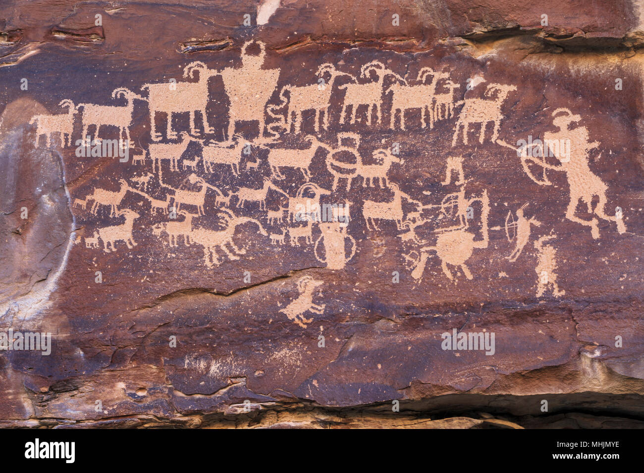 Die große Jagd Panel von Felszeichnungen in Nine Mile Canyon in der Nähe von Wellington, Utah Stockfoto