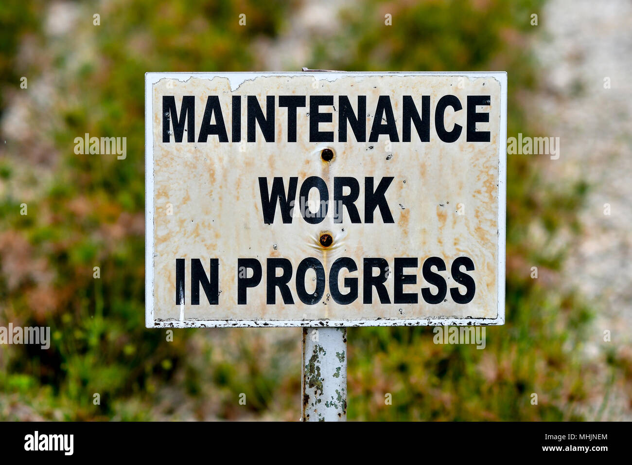 Wartungsarbeiten im Gange Schild Stockfoto