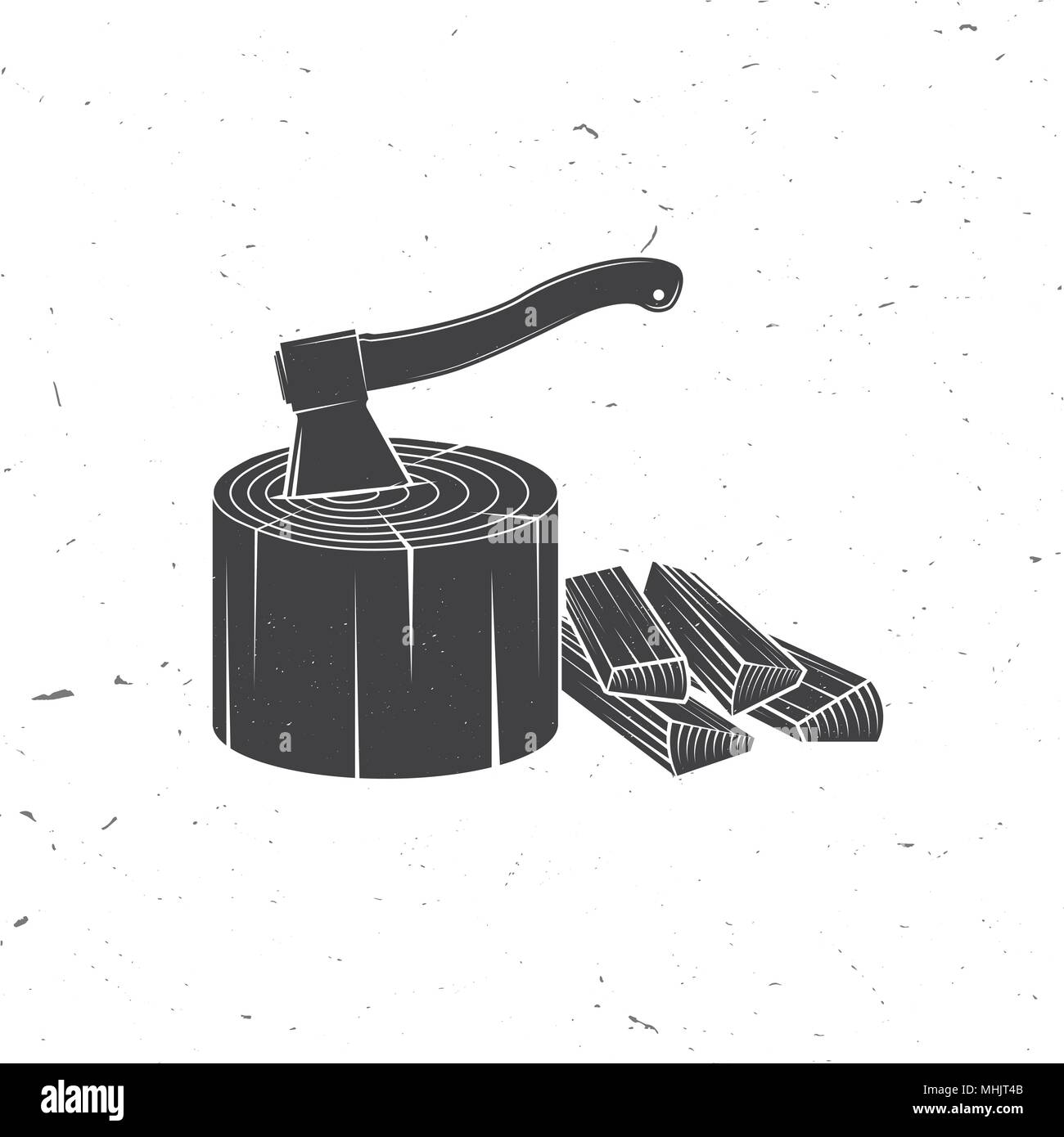 Axt in Stumpf mit Brennholz Silhouette Stock Vektor