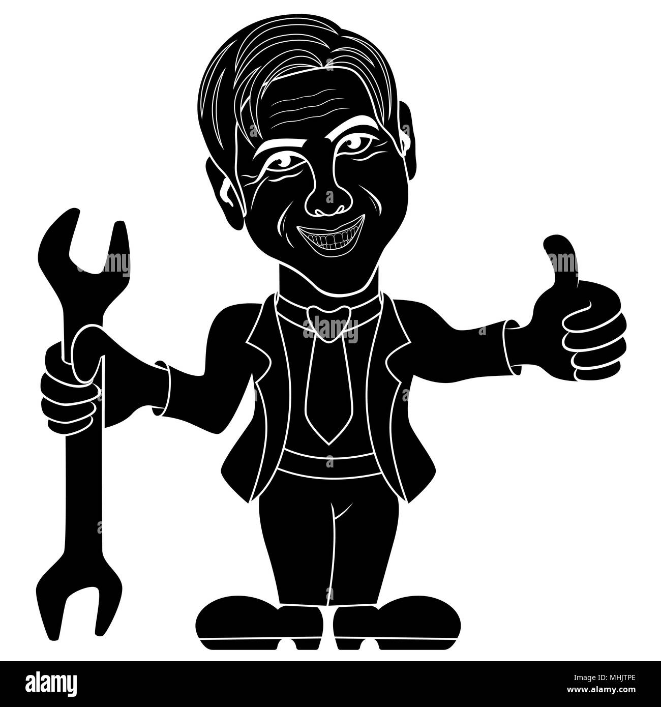 Silhouette der Klempner Mann mit einem großen Schraubenschlüssel in der Hand, Schablone Vektor cartoon Vector Illustration Stock Vektor