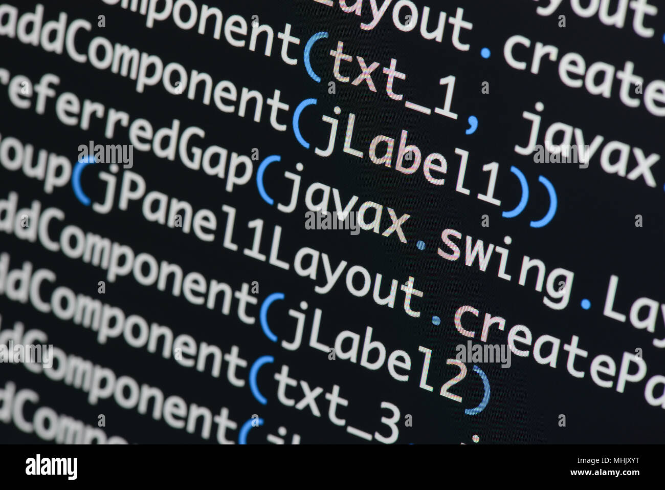 Echten Java Code entwickeln. Programmierung Workflow abstrakter Algorithmus Konzept. Linien von Java Code sichtbar. Stockfoto