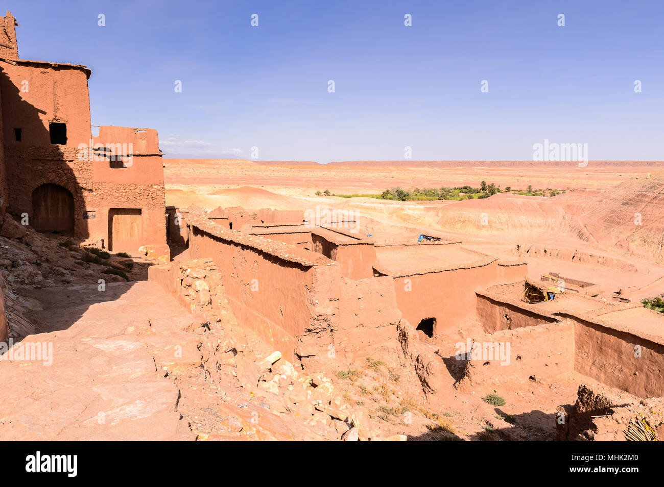 Ruinen von Ait Benhaddou, eine befestigte Stadt, die ehemalige Wohnwagen weg von Sahara nach Marrakesch. UNESCO Welterbe, Marokko Stockfoto