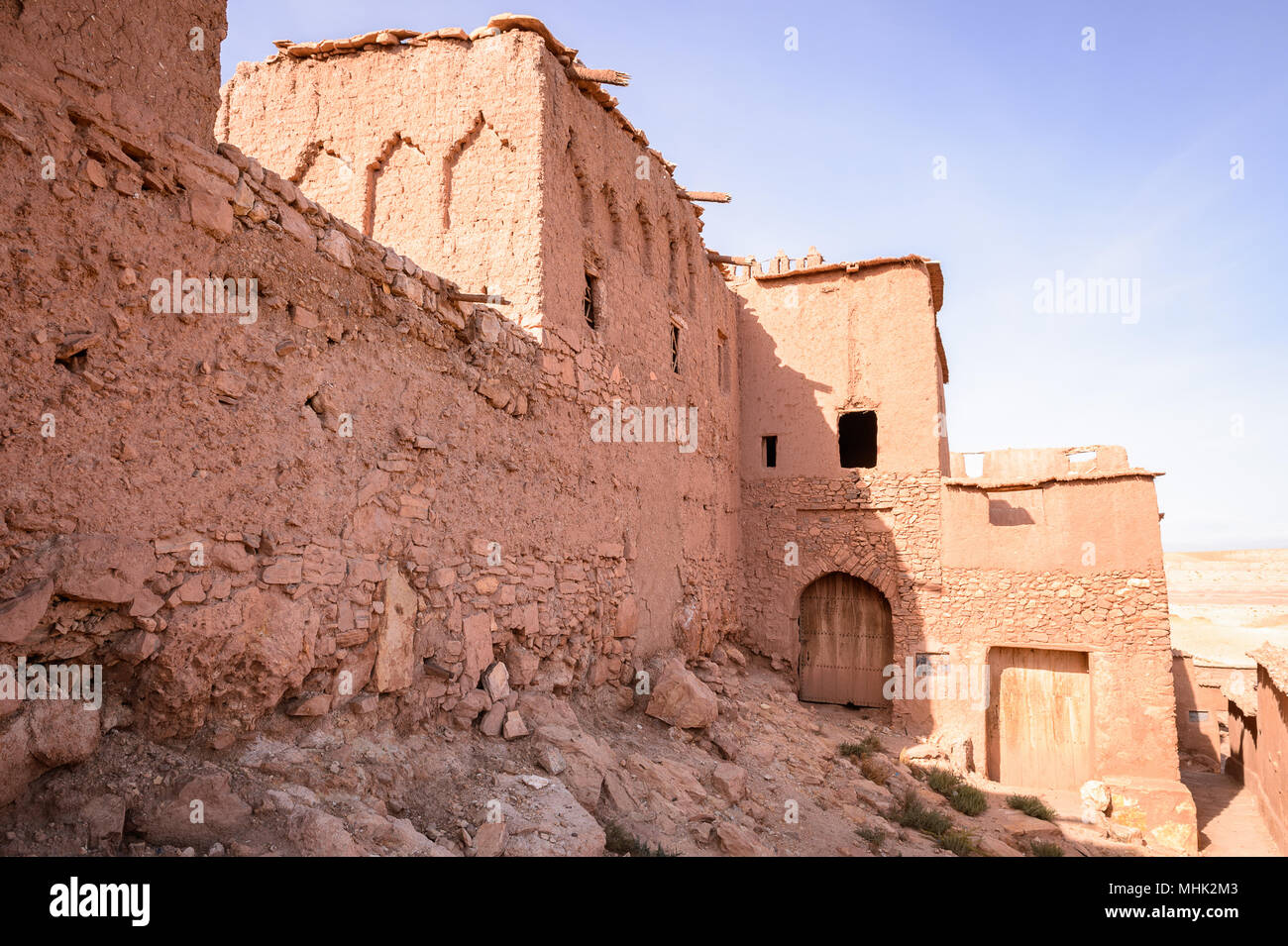 Ruinen von Ait Benhaddou, eine befestigte Stadt, die ehemalige Wohnwagen weg von Sahara nach Marrakesch. UNESCO Welterbe, Marokko Stockfoto