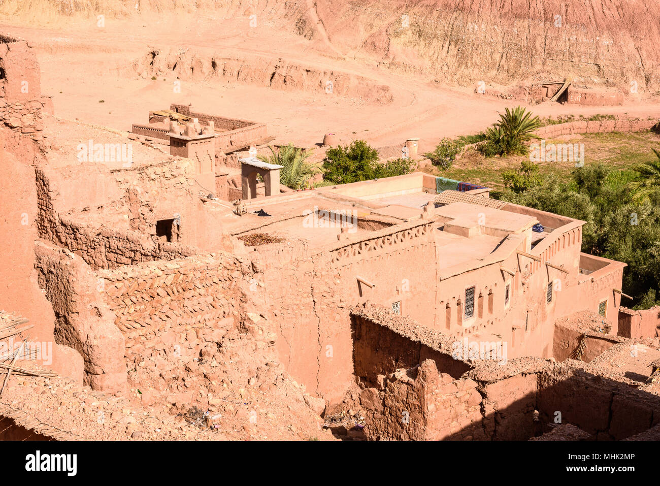 Kasr von Ait Benhaddou, eine befestigte Stadt, die ehemalige Wohnwagen weg von Sahara nach Marrakesch. UNESCO Welterbe, Marokko Stockfoto