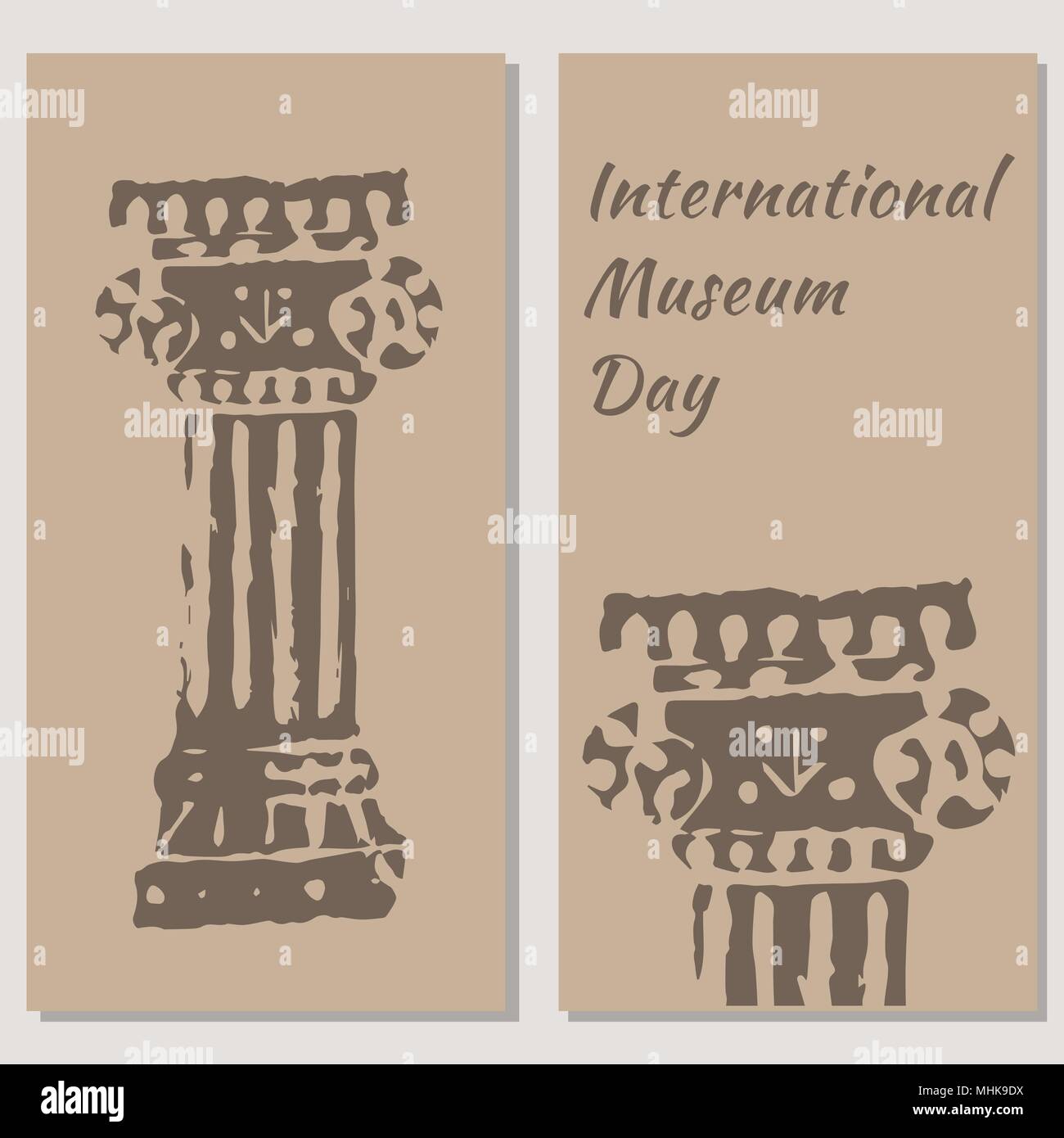 Internationalen Museumstag. Das Konzept der Veranstaltung. 18. Mai. Antike römische Säule. Beige Hintergrund. Flyer zur Veranstaltung Teilnehmer. Stock Vektor
