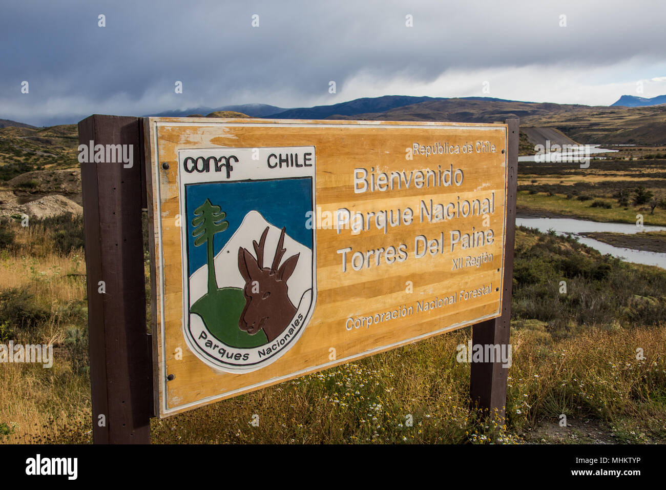 Porteria Laguna Amarga, Access Point zum Torres del Paine Nationalpark, Patagonien, Chile Stockfoto