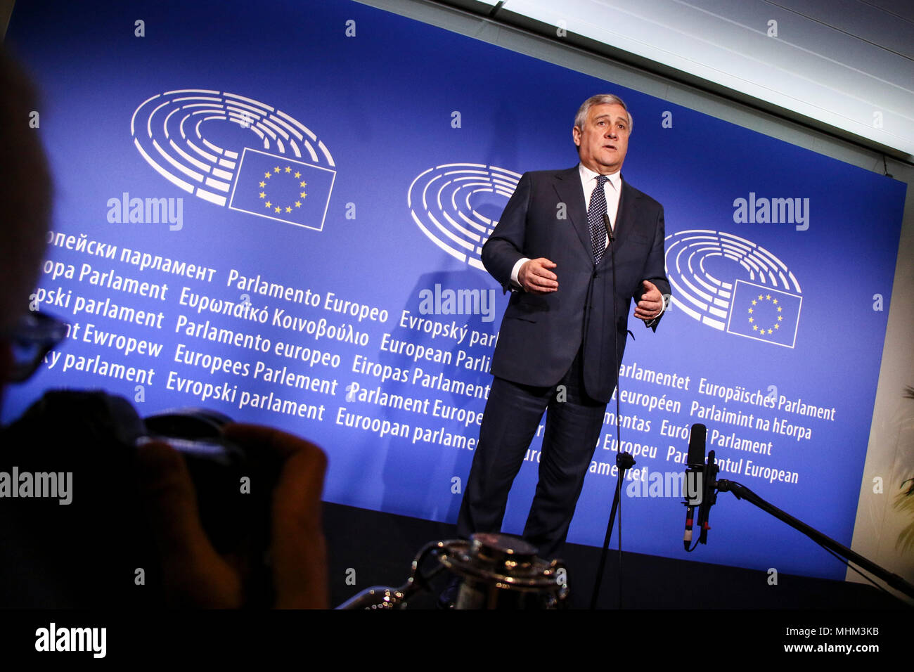 Der Präsident der Europäischen Union, Antonio Tajani, im EU-Parlament in der französischen Stadt Straßburg. Stockfoto